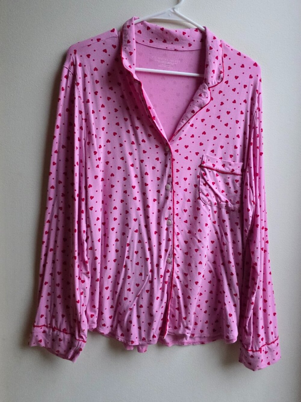 Victoria's Secret Hearts Button Down Pajama Shirt Size Large